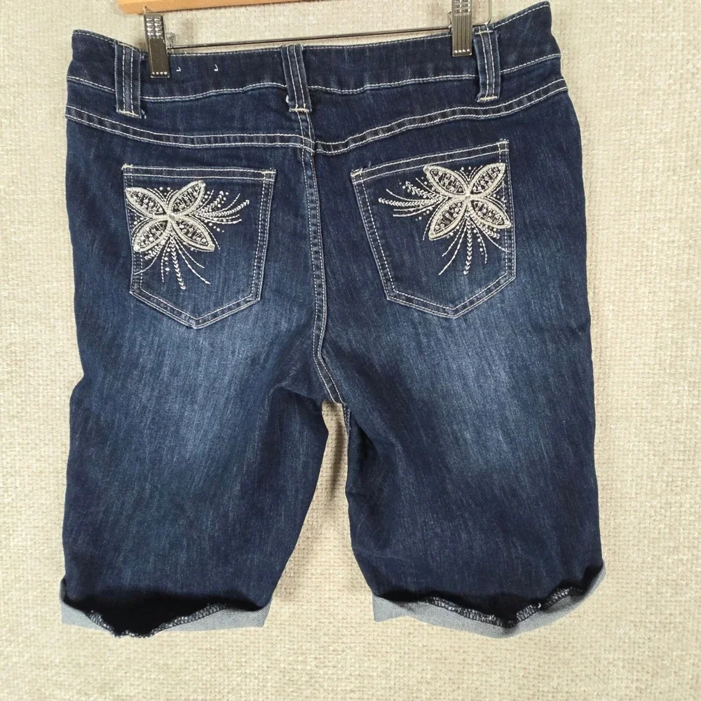 Christopher & Banks‎ Womens Size 10 Dark Wash Embroidered Bermuda Denim Shorts
